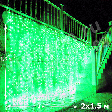 Светодиодный дождь ( LED Плей Лайт), 2*1.5м, зеленые диоды, мерцающий