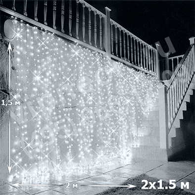 Светодиодный дождь ( LED Плей Лайт), 2*1.5м, белые диоды, мерцающий