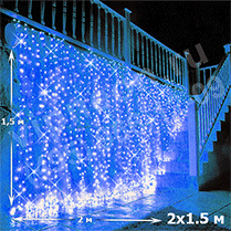Фото: Светодиодный дождь ( LED Плей Лайт), 2*1.5м, синие диоды, мерцающий