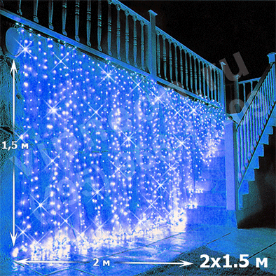 Светодиодный дождь ( LED Плей Лайт), 2*1.5м, синие диоды, мерцающий