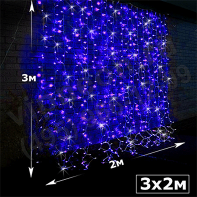 Светодиодный дождь ( LED Плей Лайт), 2*3м, синие диоды, мерцающий