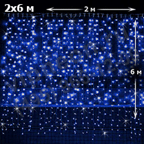 Фото: Светодиодный дождь ( LED Плей Лайт), 2*6м, синие диоды, мерцающий
