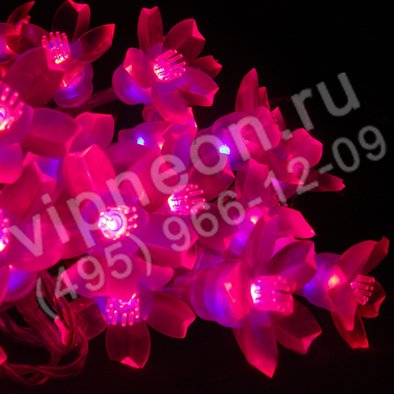 Светодиодная гирлянда "Цветки сакуры", 10м, розовая
