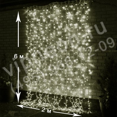 Светодиодный дождь (LED Плей Лайт), 2*6м, теплый белый