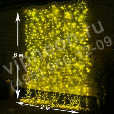 Светодиодный дождь (LED Плей Лайт), 2*6м, желтые диоды